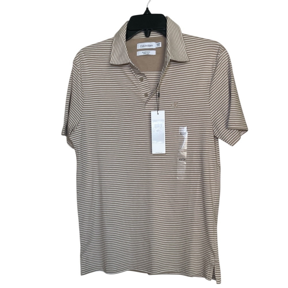 Calvin Klein Mens Smooth Cotton Monogram Logo Feeder Stripe Polo Shirt sz XS